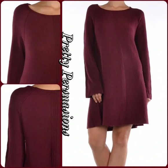 ❤️LAST ONE❤️ Burgundy Long Sleeve Knit Sweater Dress - Picture 2 of 4